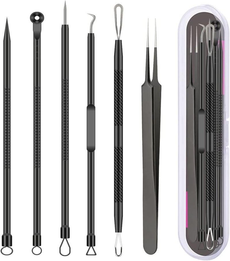 BLAAROOM Pimple Popper Tool Kit, 6 Pcs Blackhead Remover Acne Needle Tools Set Removing Treatment Comedone Whitehead Popping Zit for Nose Face Skin Blemish Extractor Tool - Black - Image 1